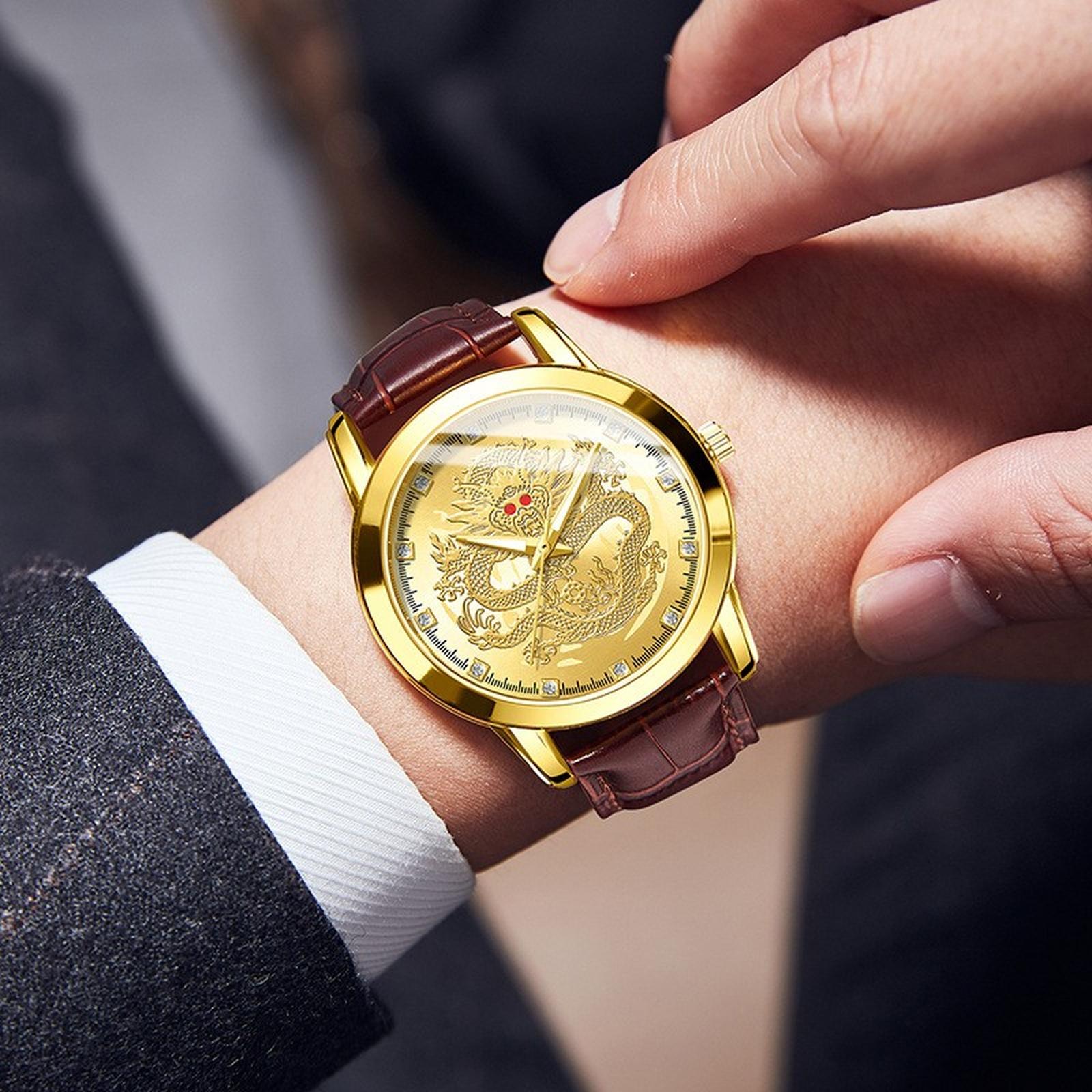 Mens Business Fashion Watch Leather Strap Chronograph Function Luxury Dress Watch Stainless Steel Case Watch золотой