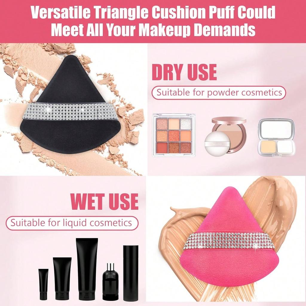 6 Pieces Makeup Sponge Powder Puff Face Soft Triangle Makeup Puff Diamond Decor Cosmetic Foundation Sponge For Loose Powder Wet Dry Makeup Tool