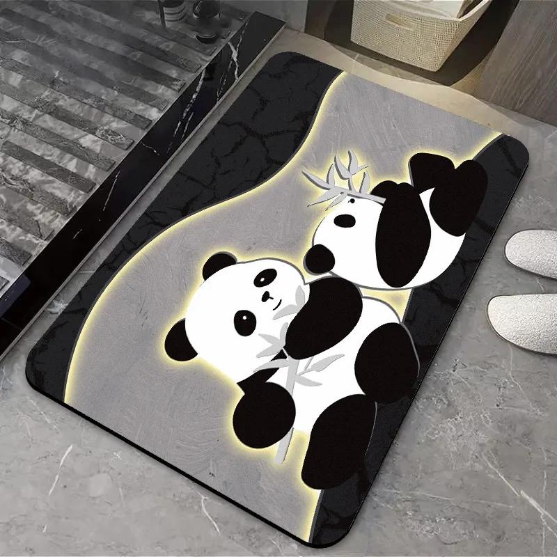Cute Panda Door Mat Chinese Style Bathroom Diatom Mud Floor Rug Anti Slip Household Toilet Super Absorbent Quick Drying Carpet