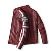 Men's Color Block PU Leather Jacket with Fleece Lining, Motorcycle Racing Style