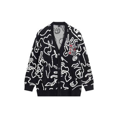 Li Ning Cny Wanshi Qingsong Series Brand Logo Pattern Embroidered V-Neck Long Sleeve Knit Sweater Unisex Sweater Black AMBU245-2