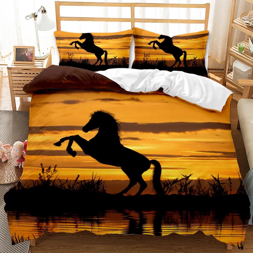 Horse Duvet Cover Set Horse Running In Starry Sky Print Twin Bedding Set for Adults Animal Queen King Size Polyester Qulit Cover