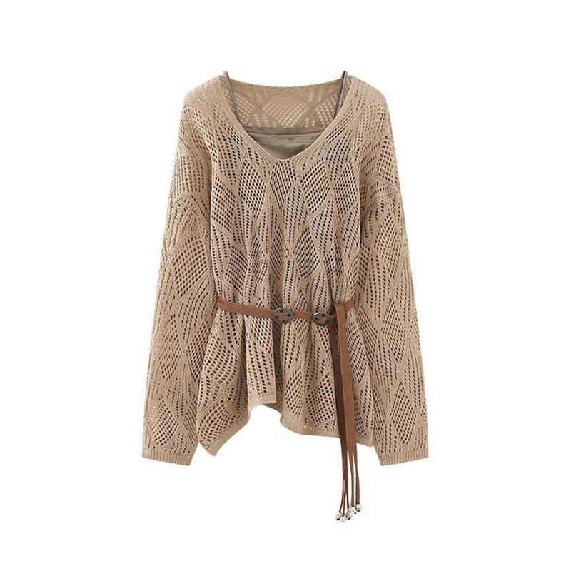 Sweater for Women Summer Openwork Knit Sweater Solid Color Sun Protection Cover-Up Tops