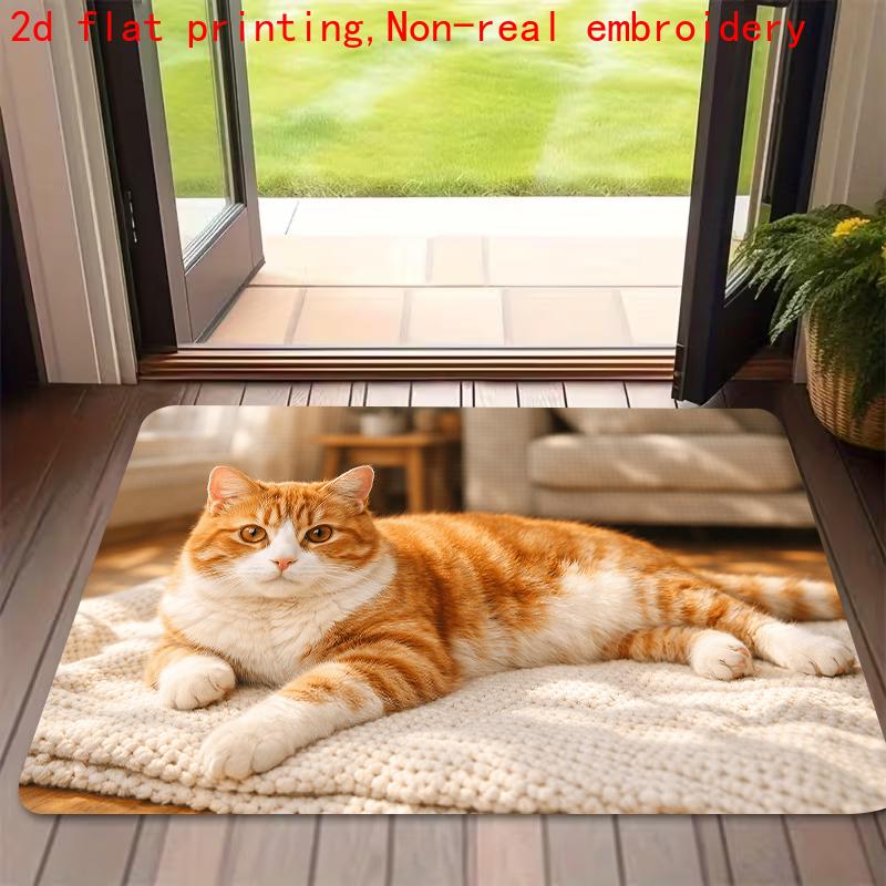 1Pcs Anti Fatigue Kitchen Rugs, Lazy Orange Cat Print Waterproof Non-Slip Thick Cushioned Mat Comfort Standing Mat