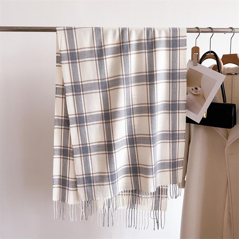 Korean Version Plaid Scarf Winter Male And Female Students Scarf Thickened Warm Outer Shawl Tassel Korean Imitation Cashmere Scarf