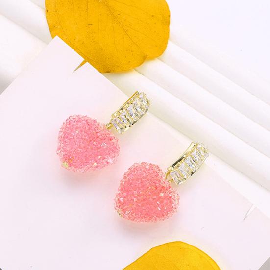 Yousheng 1 Pair Dangle Earrings Shiny Cubic Zirconia Sweet Geometric Anti-fade Decorative Birthday Gift Women Pink Fudge Love Pendant Stud Earrings