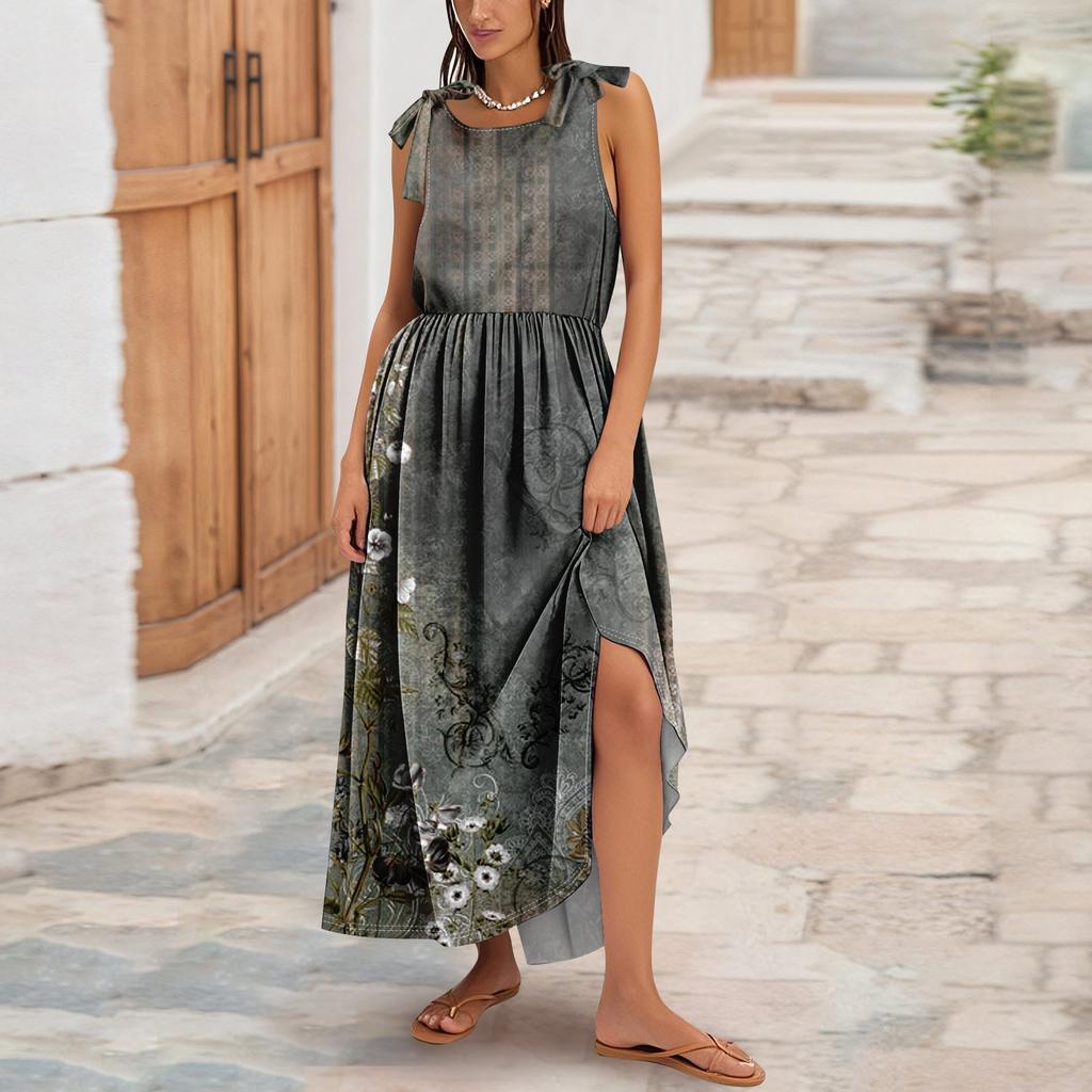 Women's Summer Fashion Tank Dress A-Line Sleeveless Casual Floral/Solid Pocket Dress