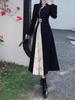 New Year Cheongsam with Frog Buttons: Women's Plus Size Long Dress with Patchwork and Dark Patterns