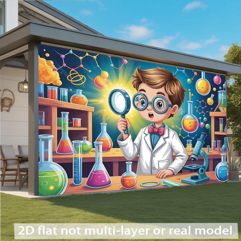 2D Flat Banner 1 Piece. Exploration of Young Scientists In the Laboratory. Suitable for Family Activities and Weddings.