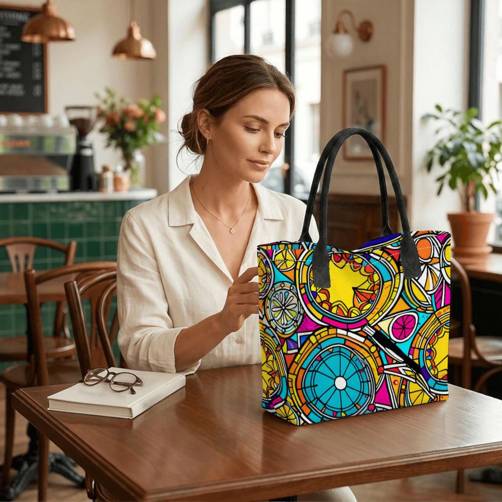 Colorful Geometric Print Tote Bag Casual Large Capacity Daily Shoulder Handbag