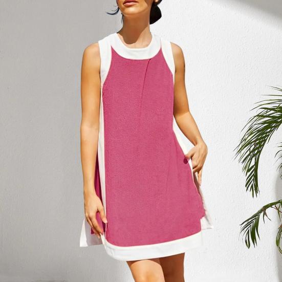 

Комплект з двох предметів для жінок Літній Без рукавів Круглий виріз Бічний розріз Кольоровий блок Вбрання Міні-сукня 2XL рожевий червоний колір