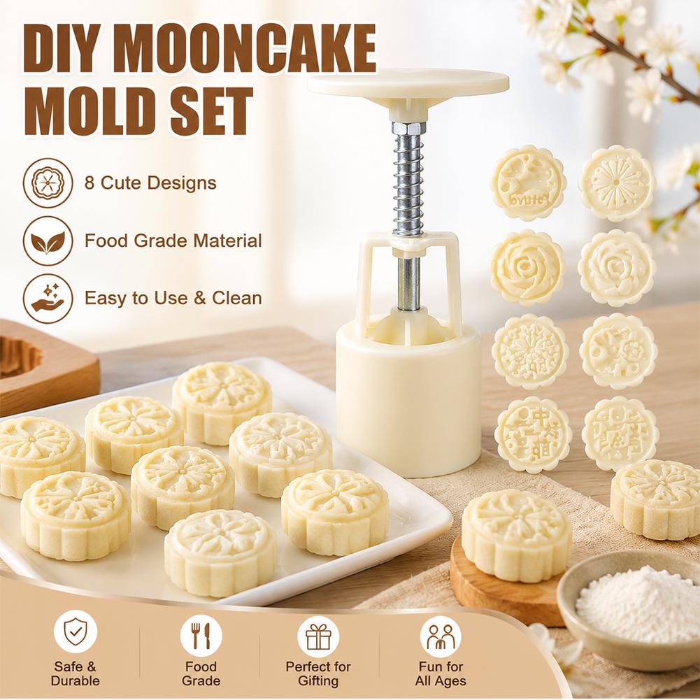 4Pcs/8Pcs Set Mooncake Mold Mid-Autumn Festival Hand-Pressure Flower Moon Cake Mould Diy Hand Mooncake Pressure Fondant Decor