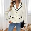 YYFS Moda Donna Casual Stampa Color Block Autunno Inverno Manica Lunga Giacche e Cappotti Collo POLO