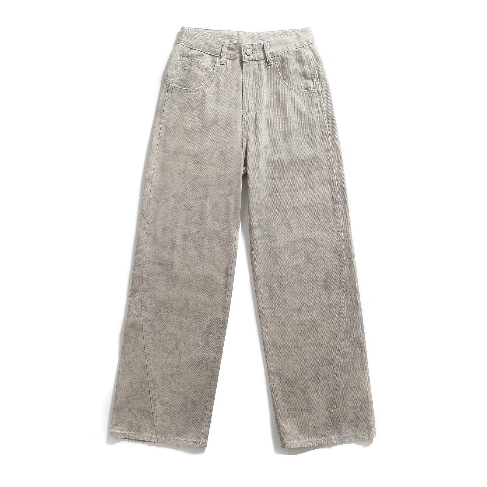 Women s Retro Distressed Ink Splatter Denim Wide-Leg Pants - Casual, Versatile, Loose-Fit Fashion. Large