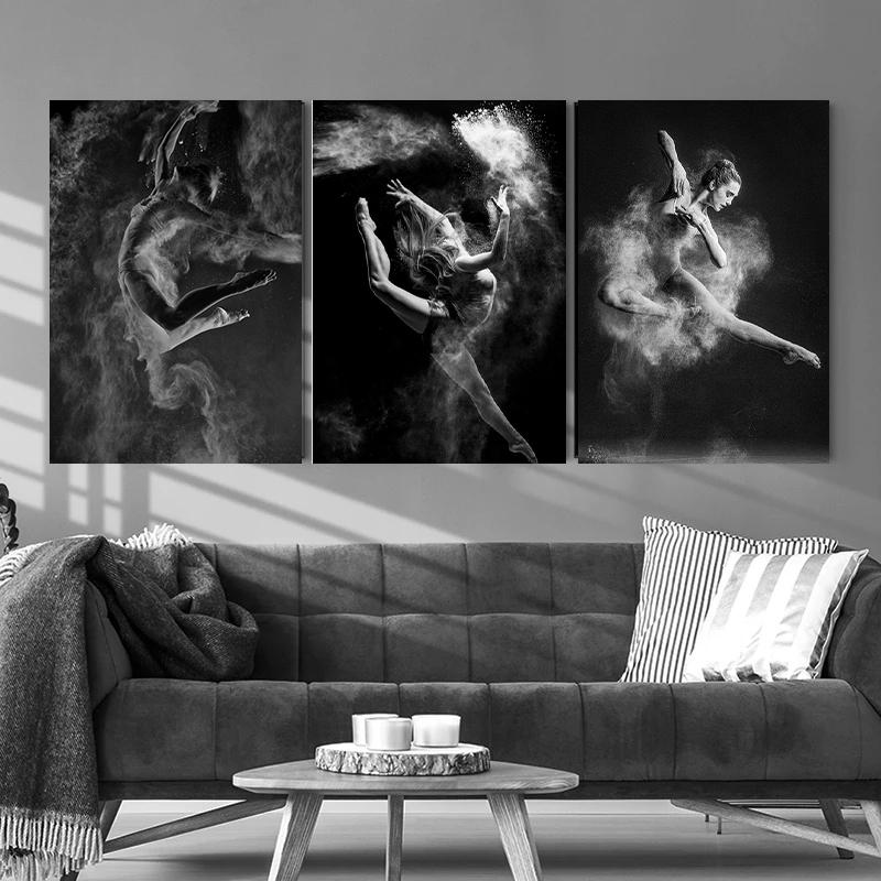 Black and White Ballet Dancer Canvas Painting Elegant Ballerina Pose Photo Print Poster Wall Art Picture for Interior Room Decor