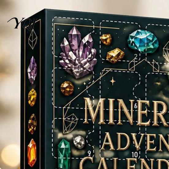 Crystal Stone Gift Set Gemstone Advent Calendar, 24-Day Mineral Christmas Countdown with 2D Natural Ore Acrylic Ornaments, Tree Hanging Decor,
