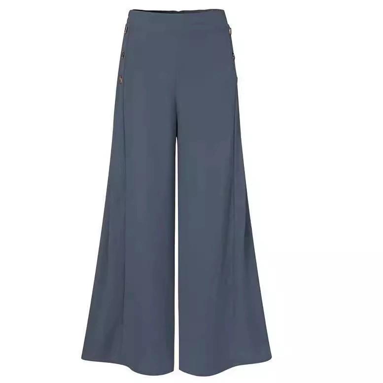 Spring/Summer Pants, Women's Button Elastic, High Waist, Summer Wide Leg Pants