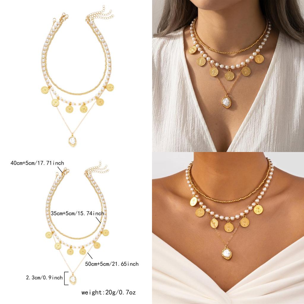 Vintage Multilayer Pendant Necklace With Geometric Design For Women Fashion