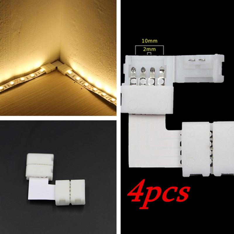 4 Packs L-shape 4Pin RGB 5050 LED Connector LED Strip Light Connectors