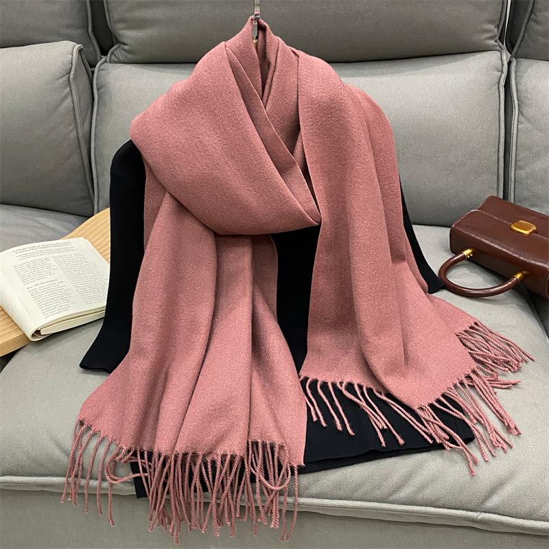 Luxury Solid Cashmere Scarf Women Winter Tassel Shawl Pashmina Big Size Handkerchief Lady Soft Outdoor Windproof Ski Bufanda