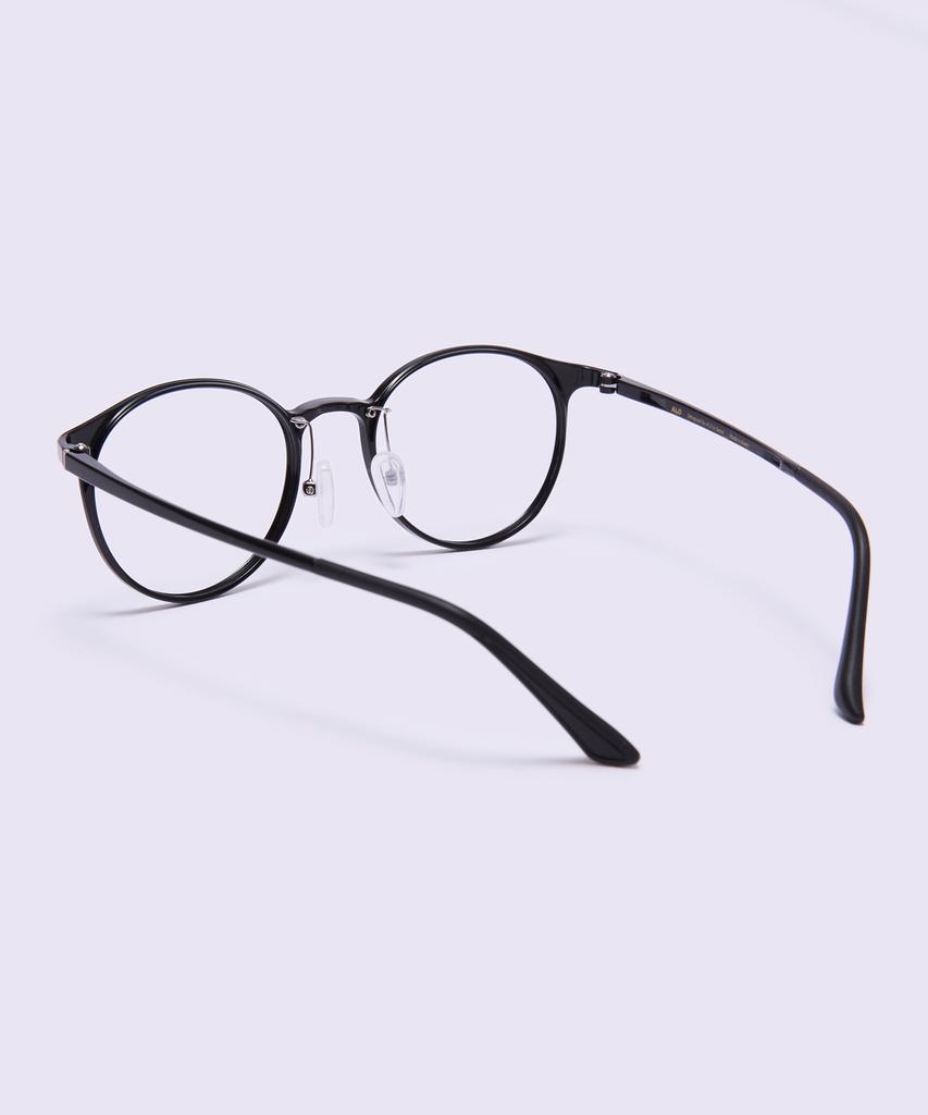Alloaiweeo [Air Flex] Al6405 0909G Airflex Ultra-Lightweight Semi-Oversized Round Black Eyeglass Frame Blue Light Lens Selection