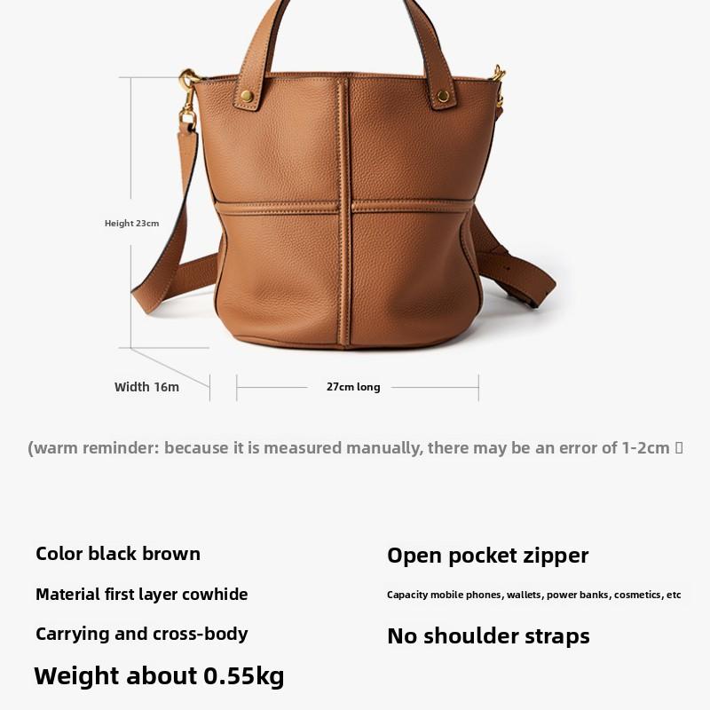 Niche Texture Versatile First-layer Cowhide Commuting Large-capacity Bucket Bag Elegant Single Shoulder Oblique Span Bag