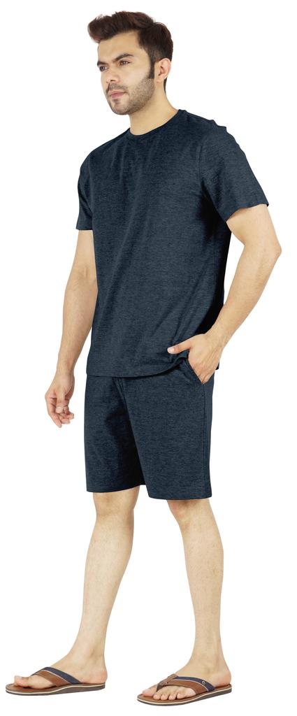 Inkmeso Solides Baumwoll-2-teiliges Nachtwäsche-Set Sommer-Shorts und T-Shirt-Set für Herren Schlafbekleidung Klassischer Pyjama