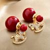 2026 Festive Red Pearl Stud Earrings Zircon Rocking Horse Front-to-Back Drop Earrings for Women