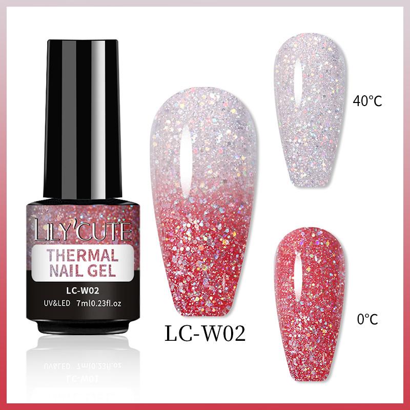 LILYCUTE 7ml Thermal Gel Nail Polish 3 Layers Temperature Shiny Color Changing Semi Permanent Soak Off UV Gel Polish Varnish Base Top Gel Nail Art DIY