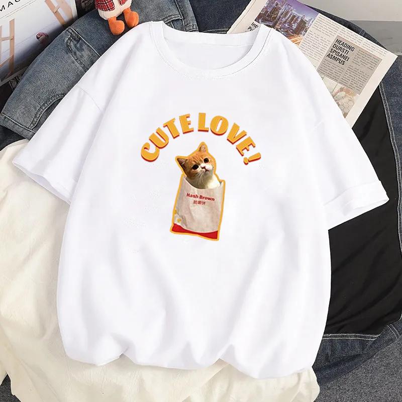 Kawaii Cute Kitten Puppy Graphic Blouse Best Friend Short Sleeves Women Couple T-shirt Y2k Girlfriends Clothing Streetwear Tops