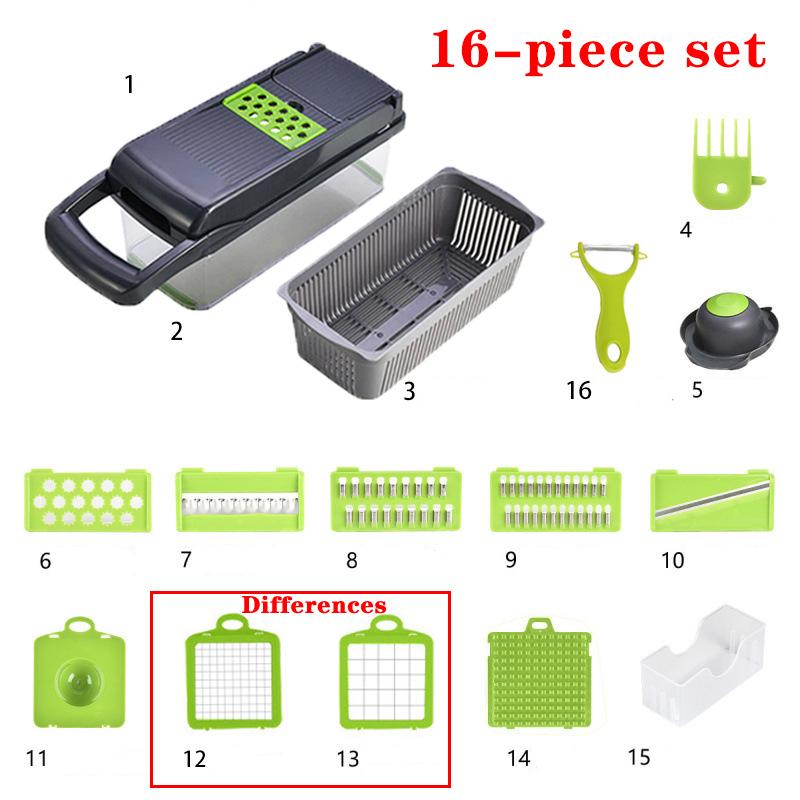 Tagliaverdure e Affettatrice Taglio a Cubetti per Cucina Taglierino Accessori per Cucinare Gadget Cose con Contenitore Protezione per le Mani Cestello Scolare
