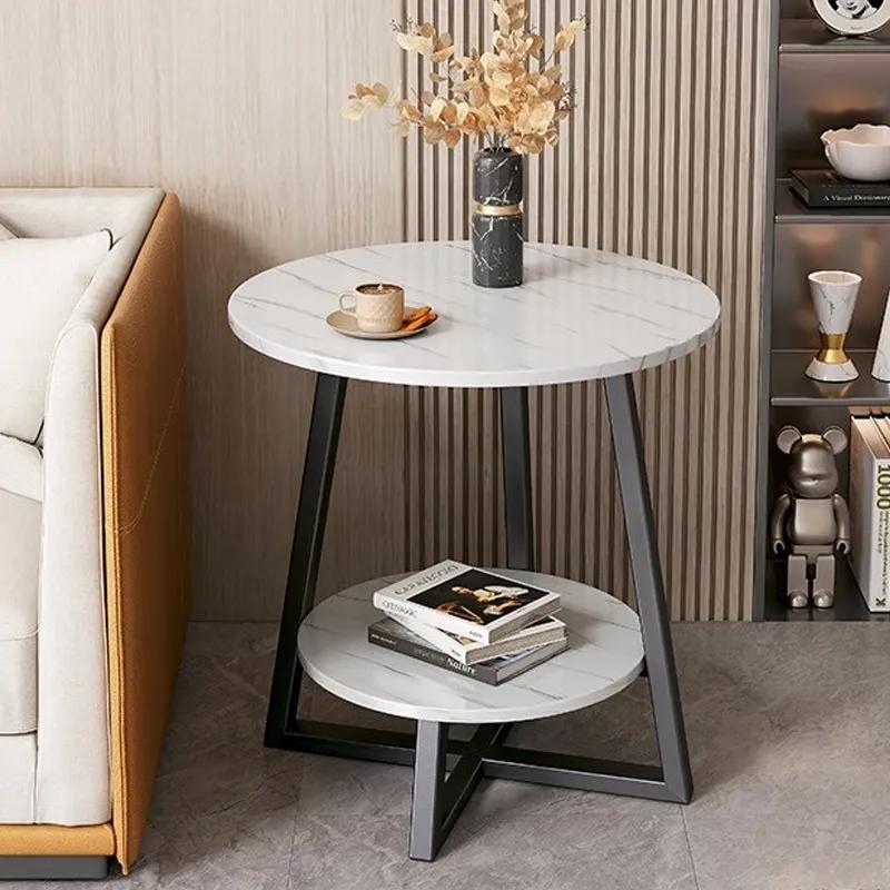 Small Coffee Table Sofa Side Double Layered Living Room Small Round Table Bedroom Simple Bedside Shelf Movable Home Balcony Small Table Ya713