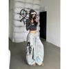 Women Gray Gothic Baggy Y2k Letter Print Pants Harajuku 2000s Vintage Oversize Sweatpants Wide Leg Trousers Autumn