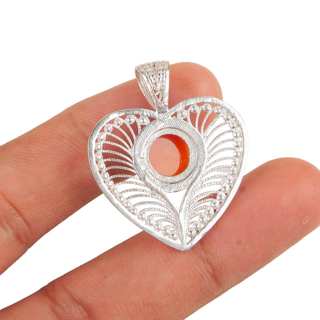 Karneol Edelstein 925 Sterling Silber Schmuck Handgefertigter Anhänger 1,4" Für Frauen CP-15-32