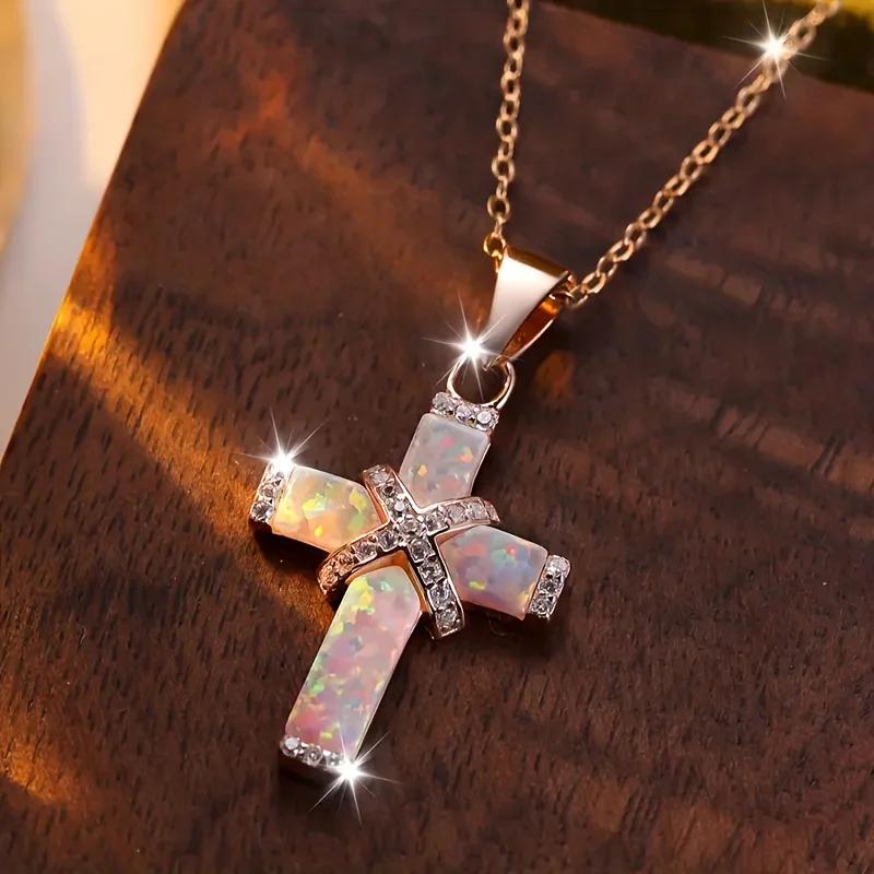 Exquisite Luxury White Cross Necklace, Special Box for Women's Daily Holiday Accessories Birthday Gift Selection Accessories