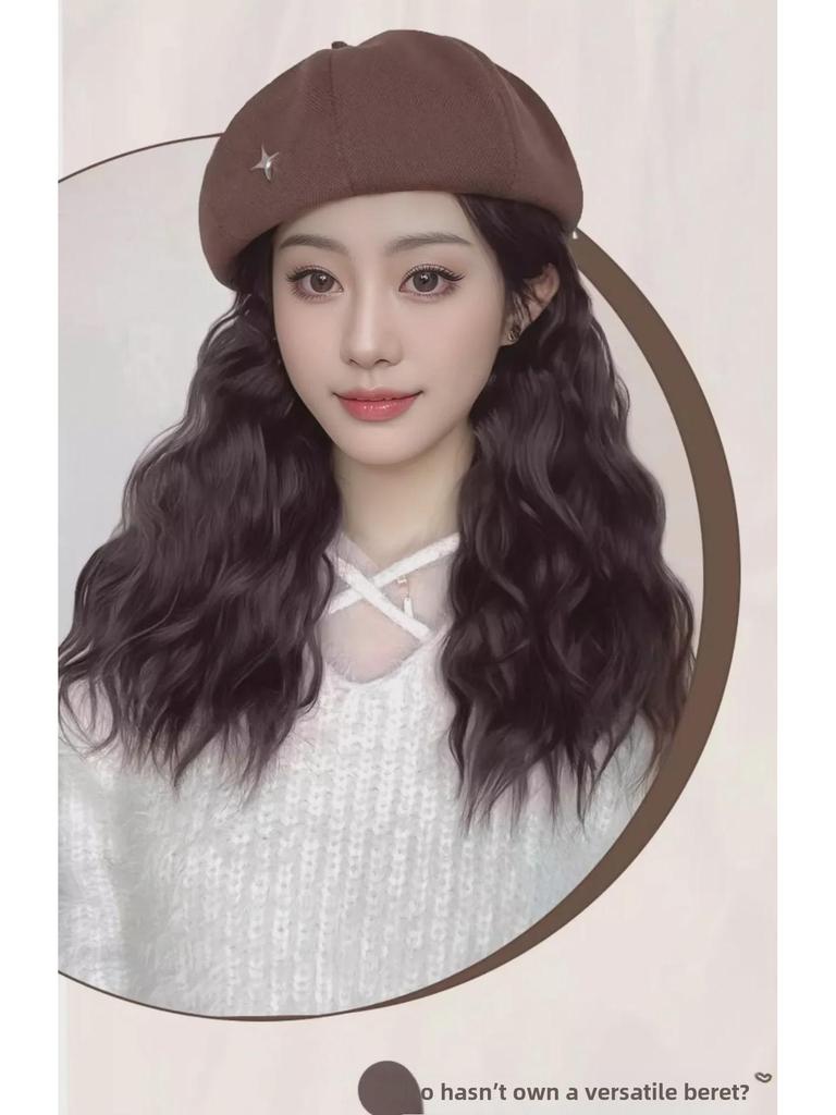 Perucă cu beretă versatilă pentru femei: Postă de păr elegantă, lungă și ondulată, cu pălărie detașabilă