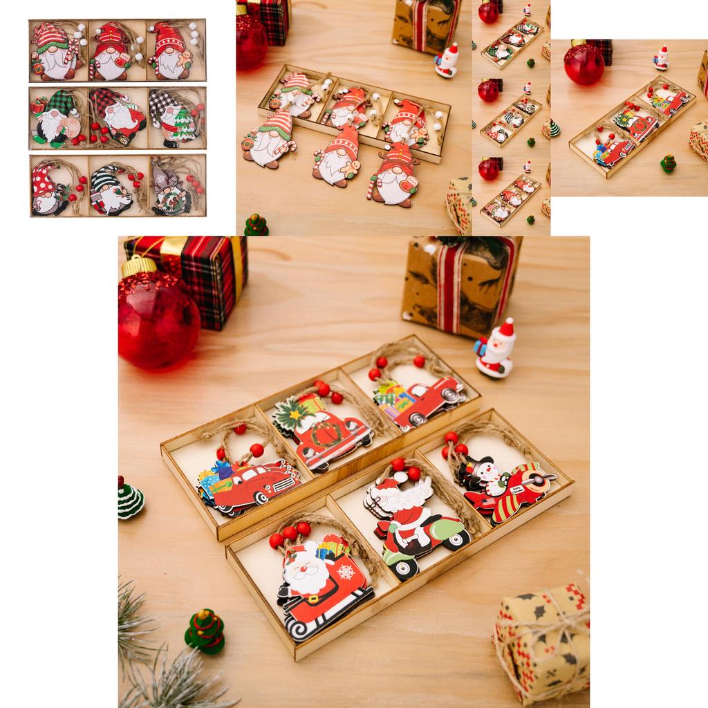Unique Three-compartment Wooden Christmas Ornament Box In Playful Cartoon Style