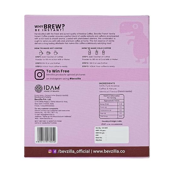 Bevzilla 48 Instant-Kaffeepulver-Beutel (Französische Vanille) - 96 Gramm|Ergibt 48 Tassen|Starker Arabica-Kaffee|Am besten für Espresso, Latte, Cappuccino