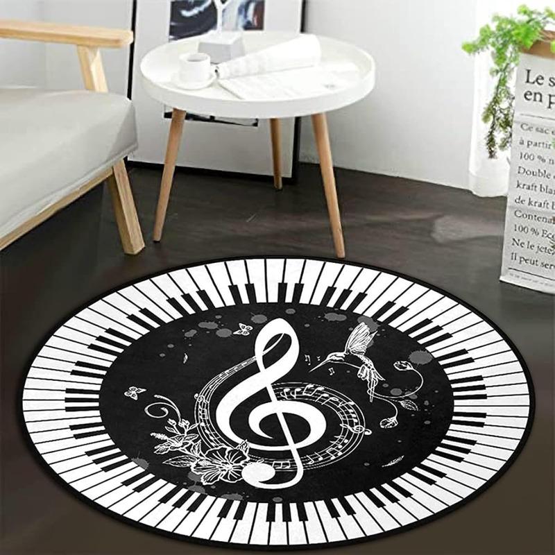 Black Music Tape Round Carpet Retro Home Decor for Living Room Bedroom Kitchen Balcony Soft Circular Rugs Gift