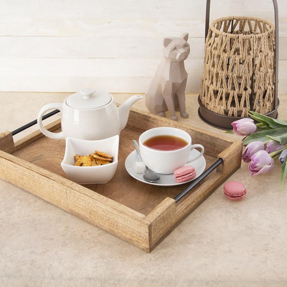 Taca do Serwowania Podawania Kuchenna Śniadaniowa Drewniana 40,5x30,5x6 cm