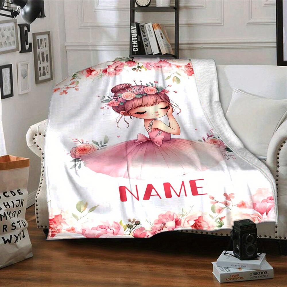 Princess Floral Home Customize Your Name Blankets Soft Cozy Lightweight Allseason Multipurpose Blanket For Picnics Sofas Offices Beds Living Rooms