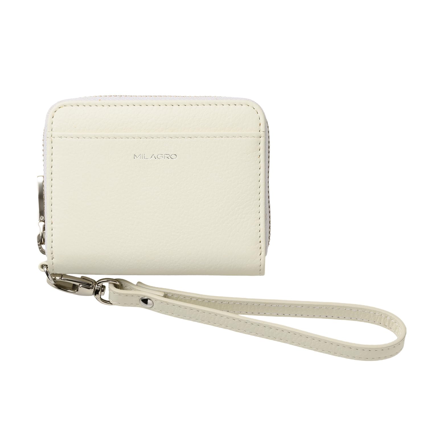 

Milagro Round Zip Accordion Compact Wallet in Shrink Leather with Strap (Wallet, Mini Wallet, Card Case, Coin Purse, Billfold, Card Holder, Leather)