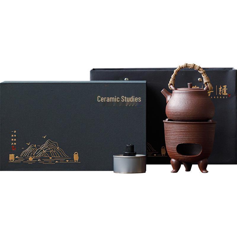 Guanlan Retro Chinese Coarse Pottery Tea Stove Set with Handle for Outdoor Camping