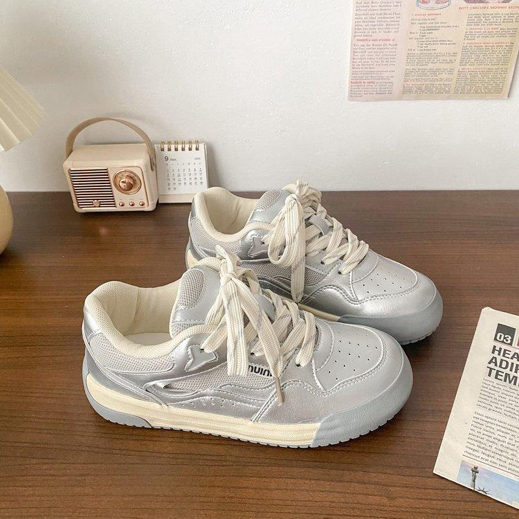

Thick baseplate shoes women s little white shoes trendy new autumn niche versatile sports and leisure bread shoes 35 срібний