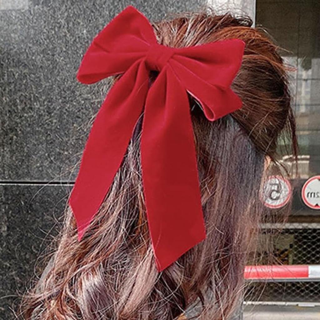 LUYING Ribbon Hair Accessory, Large, Black and Red, Cute, Elegant, Stylish Hair Clip, Popular Big Ribbon, Handmade Clip, Dark Sake Red Ribbon