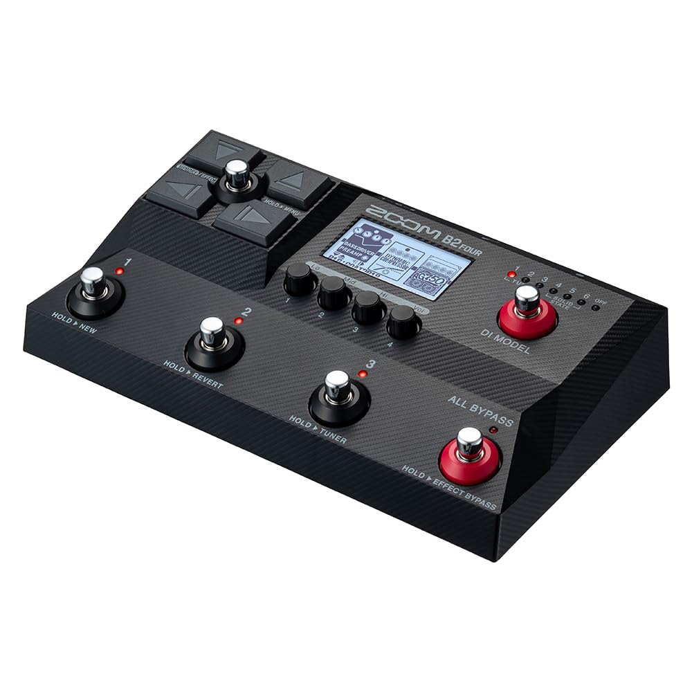 ZOOM B2 FOUR Bass Pedal with 11 Preamp 82 Bass USB Audio B Black Multi-Effects Models, Effects, Multi-Layer IR, Interface, Series, [3-Year