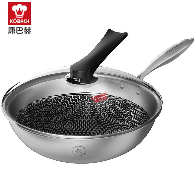 KOBACH 32cm Honeycomb 304 Stainless Steel Flat Bottom Wok