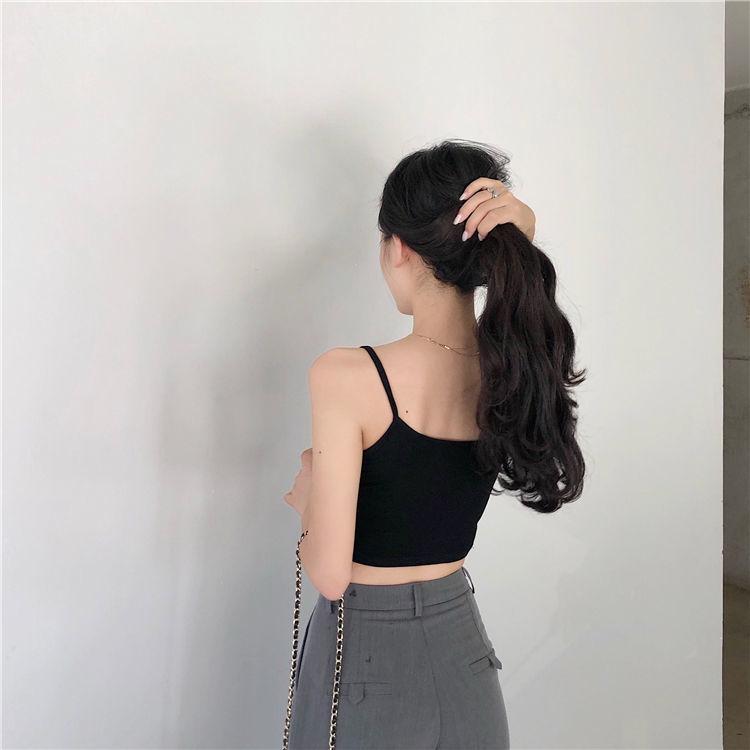 Women Summer Strap Solid Color Bare Midriff Crop Top