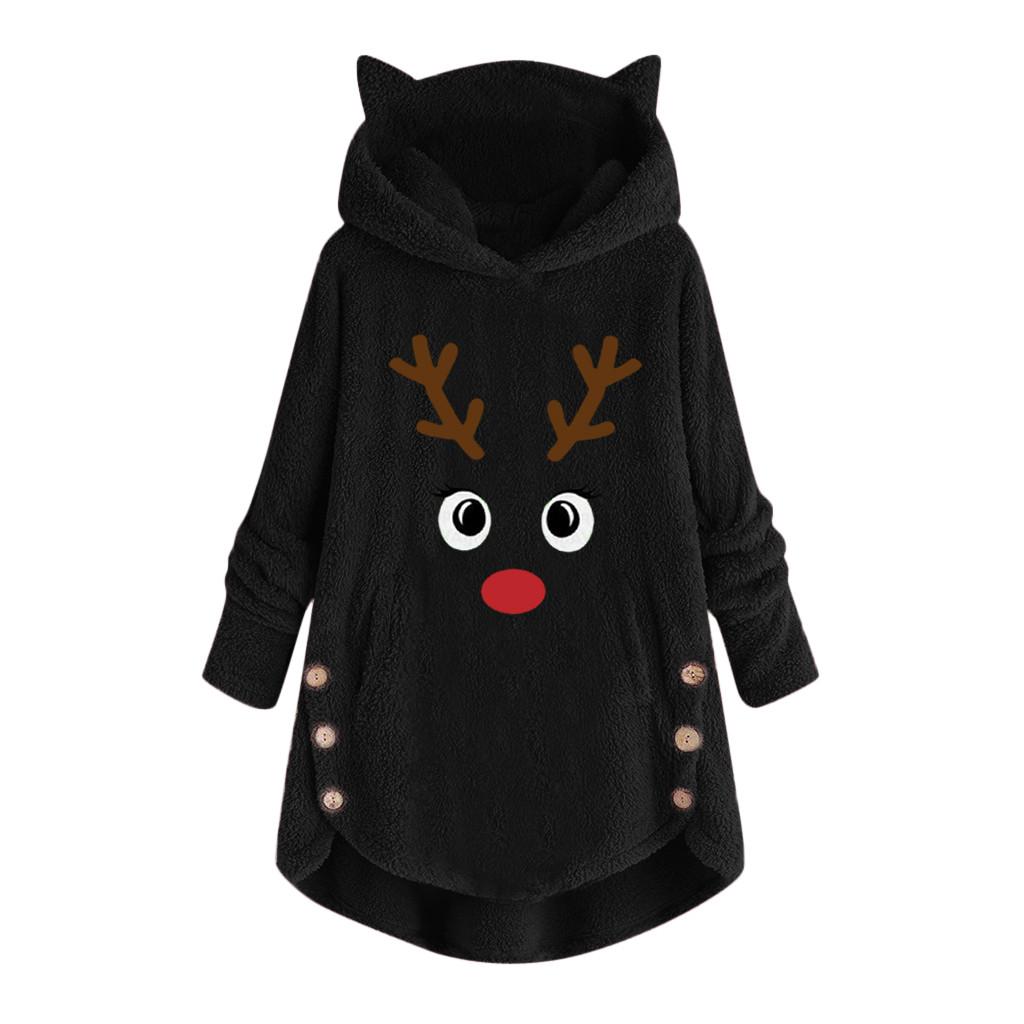 Dame Button Coat Julebroderi Pullover Løs genser Bluse Plus Size