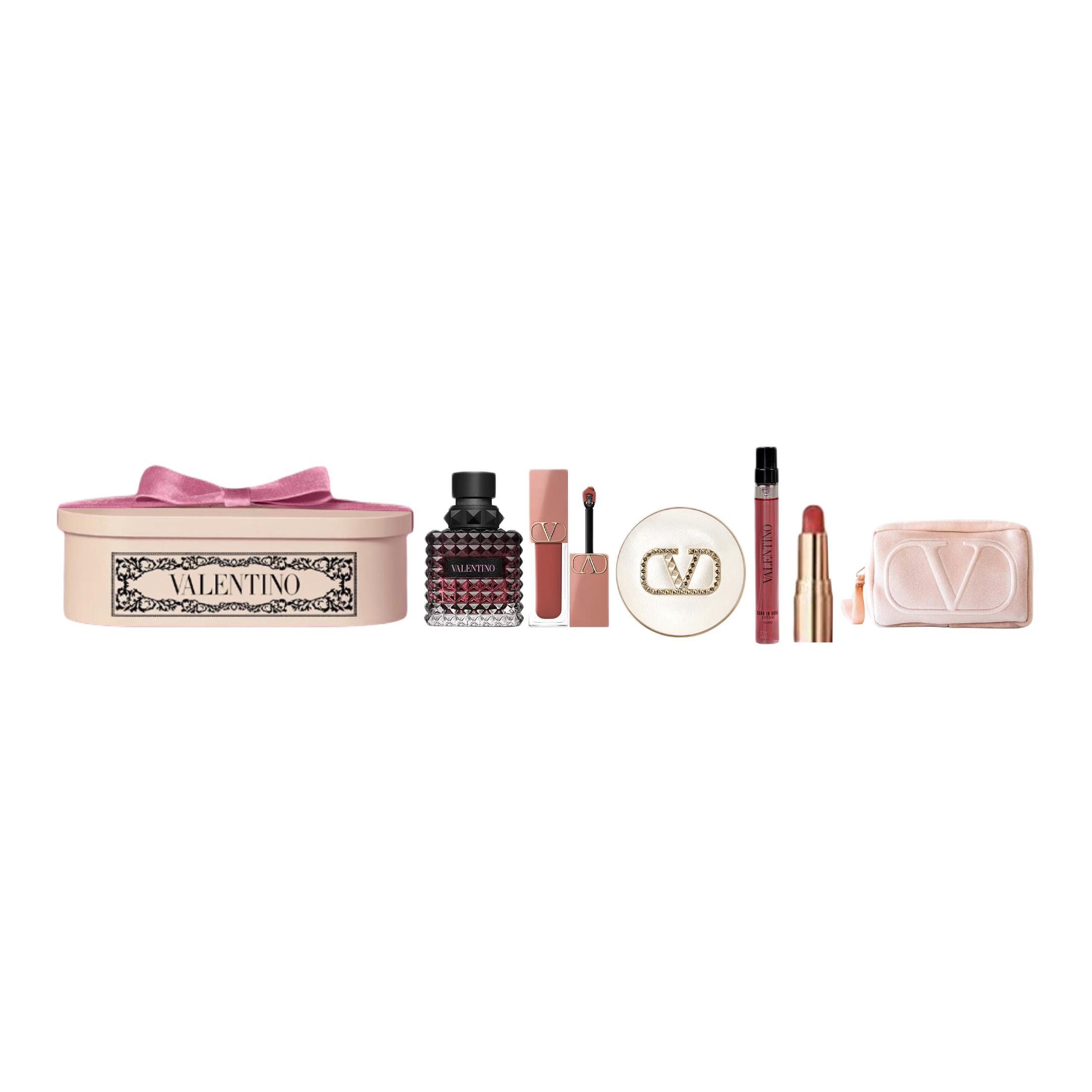 Valentino Limited Adventure Miss Lip Cream Fan Velvet Heart Box Perfume Sets Eau De Parfum EDP Jasmine Vanilla 6-Piece Set